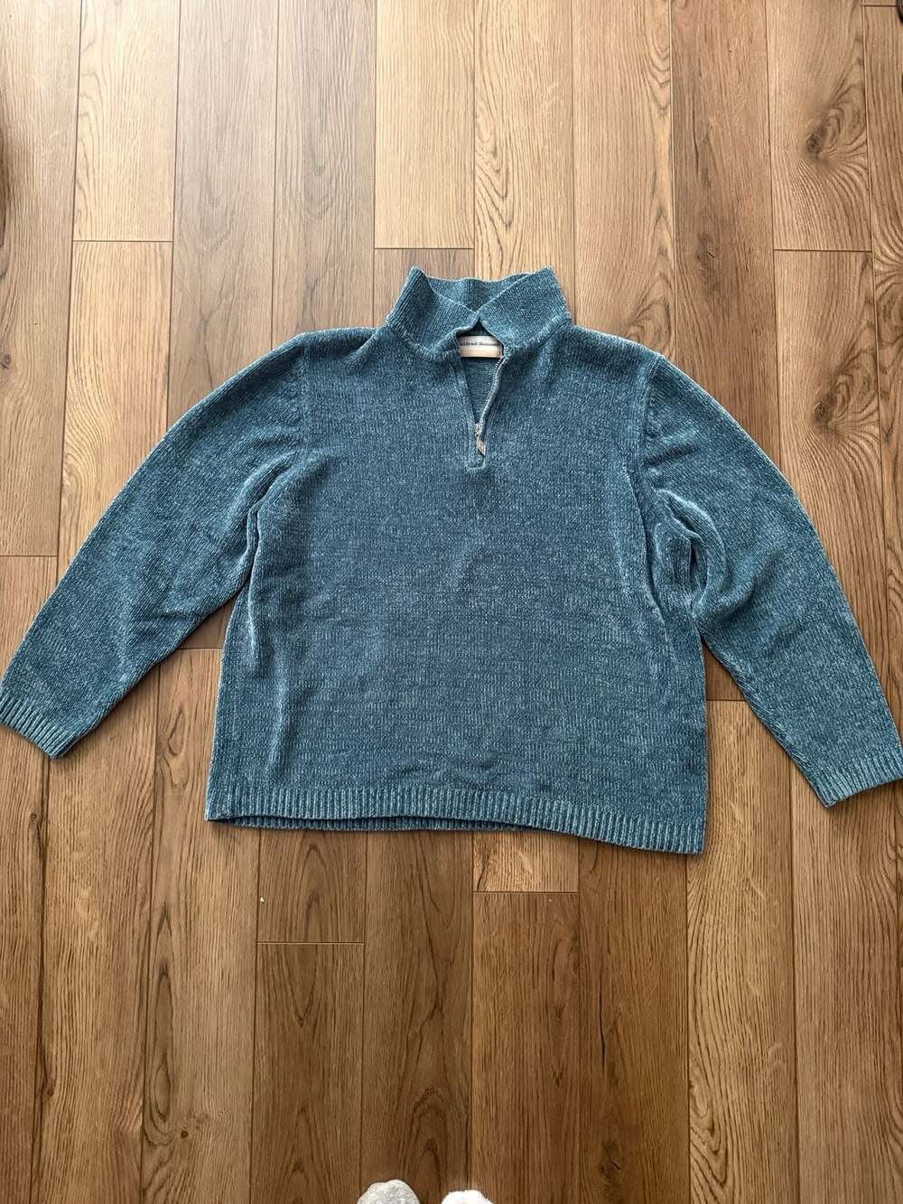 Alfred Dunner Woman Blue Chenille Quarter-Zip Sweater